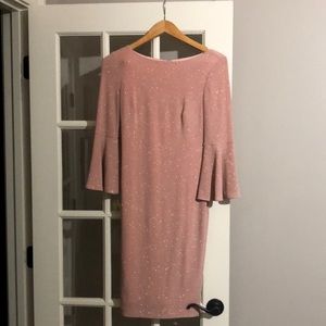- Calvin Klein Pink  Gold glitter bell sleeve dress